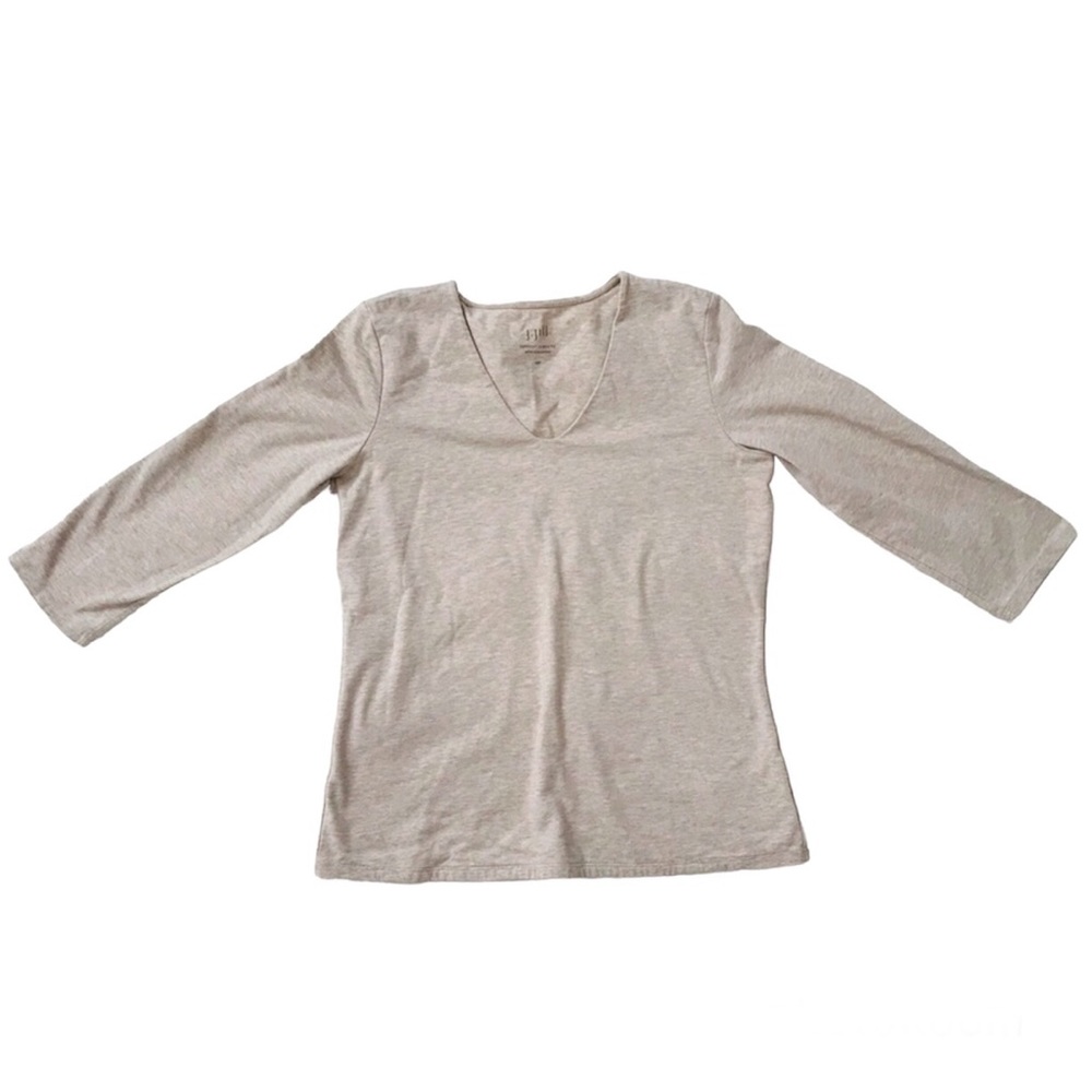 J. Jill heathered cream v-neck stretchy fitted top - Picture 1 of 8